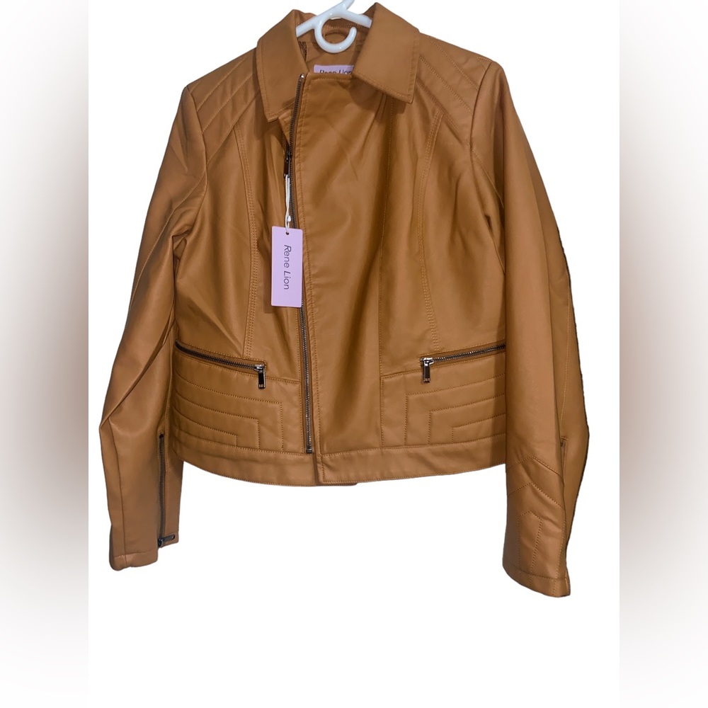 Rene Lion faux leather moto jacket size 16/18 Nwt